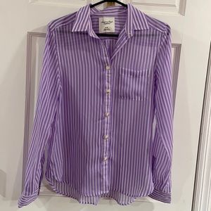 American Eagle Striped Sheer Long Sleeve Button Down